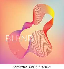 Blend gradient illustration with lines. 3d abstract violet geometrical template with blend shapes. Design element waves.