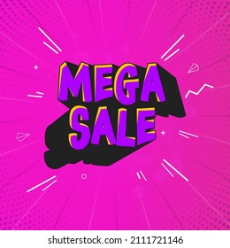 Blend Mega Sale Font On Purple Rays Halftone Effect Background.