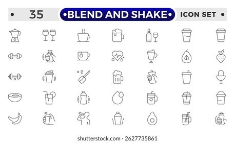 blend and shake outline icon set. Contains related to cocktail, brandy, liquor, beverage, tequila, bar, mojito, old. Collection for mobile and web apps.
