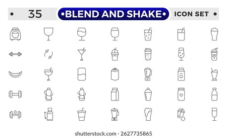 conjunto de ícones de estrutura de tópicos mesclar e agitar. Contém relacionado a coquetel, conhaque, licor, bebida, tequila, bar, mojito, velho. Coleção para aplicativos móveis e Web.
