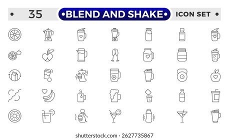 conjunto de ícones de estrutura de tópicos mesclar e agitar. Contém relacionado a coquetel, conhaque, licor, bebida, tequila, bar, mojito, velho. Coleção para aplicativos móveis e Web.
