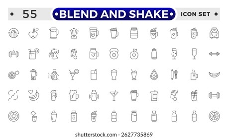 conjunto de ícones de estrutura de tópicos mesclar e agitar. Contém relacionado a coquetel, conhaque, licor, bebida, tequila, bar, mojito, velho. Coleção para aplicativos móveis e Web.
