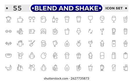 conjunto de ícones de estrutura de tópicos mesclar e agitar. Contém relacionado a coquetel, conhaque, licor, bebida, tequila, bar, mojito, velho. Coleção para aplicativos móveis e Web.
