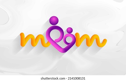 Blend Style Mom Font With Heart Against White Acrylic Marble Texture Background.
