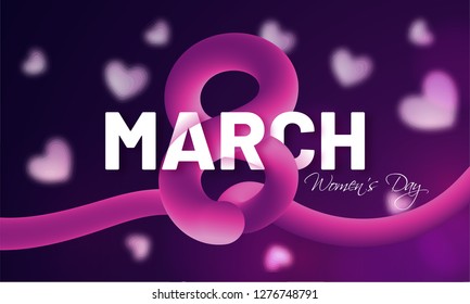 Blend text 8 on purple blurred background for Women's Day poster or greeting card design.