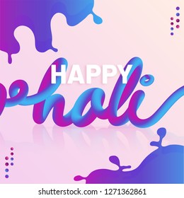 Blend text Holi with fluid art abstract on pink background for Indian Festival of colors celebration.