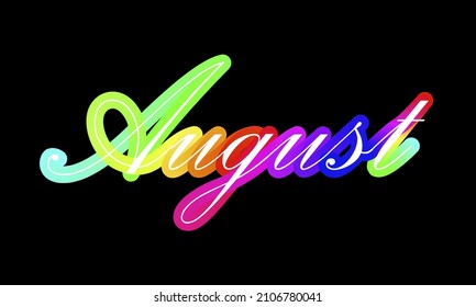 blend typography of august colorful lettering. calendar month letter vector illustration