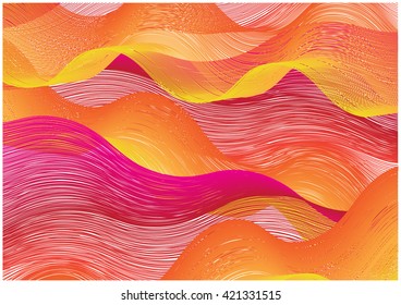 Blend Waves.Bright Vector Background with Colorful Blend Lines.Yellow,Orange and Pink Vector Waves Design.