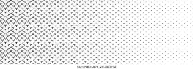Blended black heart line on white for pattern and background, halftone effect.