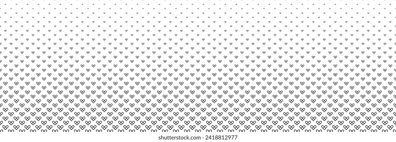 Blended black heart line on white for pattern and background, halftone effect.