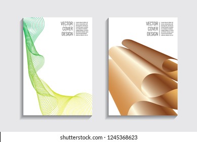 Blended covers, golden gradient wavy lines. Futuristic minimal design. Multi-colored bionic background. Modern visual effect. Repeating lines. For poster, layout, placard, grunge paper, card.