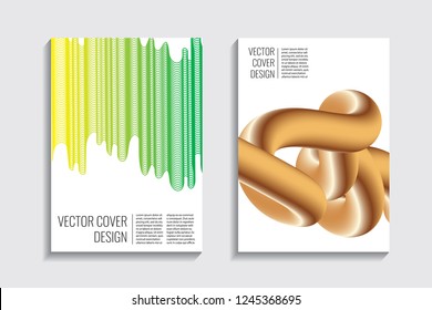 Blended covers, golden gradient wavy lines. Futuristic minimal design. Multi-colored bionic background. Modern visual effect. Repeating lines. For poster, layout, placard, grunge paper, card.