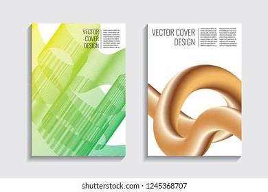 Blended covers, golden gradient wavy lines. Futuristic minimal design. Multi-colored bionic background. Modern visual effect. Repeating lines. For poster, layout, placard, grunge paper, card.