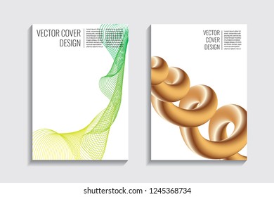 Blended covers, golden gradient wavy lines. Futuristic minimal design. Multi-colored bionic background. Modern visual effect. Repeating lines. For poster, layout, placard, grunge paper, card.