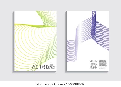 Blended covers with gradient wavy line shapes. Futuristic minimal design. Multi-colored bionic background. Modern visual effect. Repeating lines. For poster, layout, placard, grunge paper, card, book.