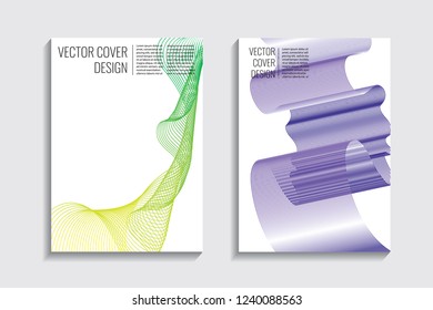 Blended covers with gradient wavy line shapes. Futuristic minimal design. Multi-colored bionic background. Modern visual effect. Repeating lines. For poster, layout, placard, grunge paper, card, book.