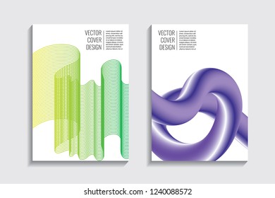 Blended covers with gradient wavy line shapes. Futuristic minimal design. Multi-colored bionic background. Modern visual effect. Repeating lines. For poster, layout, placard, grunge paper, card, book.