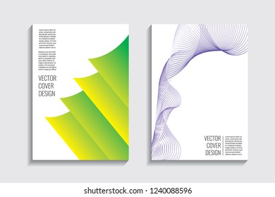 Blended covers with gradient wavy line shapes. Futuristic minimal design. Multi-colored bionic background. Modern visual effect. Repeating lines. For poster, layout, placard, grunge paper, card, book.