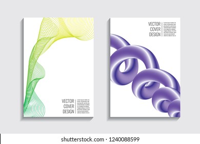 Blended covers with gradient wavy line shapes. Futuristic minimal design. Multi-colored bionic background. Modern visual effect. Repeating lines. For poster, layout, placard, grunge paper, card, book.