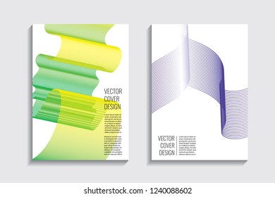 Blended covers with gradient wavy line shapes. Futuristic minimal design. Multi-colored bionic background. Modern visual effect. Repeating lines. For poster, layout, placard, grunge paper, card, book.