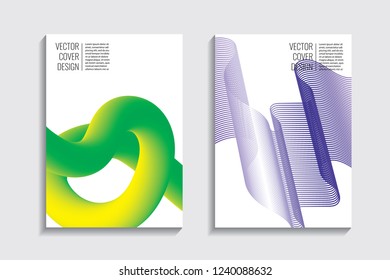 Blended covers with gradient wavy line shapes. Futuristic minimal design. Multi-colored bionic background. Modern visual effect. Repeating lines. For poster, layout, placard, grunge paper, card, book.