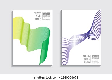 Blended covers with gradient wavy line shapes. Futuristic minimal design. Multi-colored bionic background. Modern visual effect. Repeating lines. For poster, layout, placard, grunge paper, card, book.