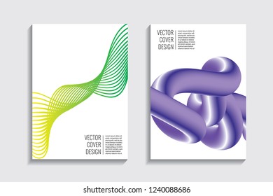 Blended covers with gradient wavy line shapes. Futuristic minimal design. Multi-colored bionic background. Modern visual effect. Repeating lines. For poster, layout, placard, grunge paper, card, book.
