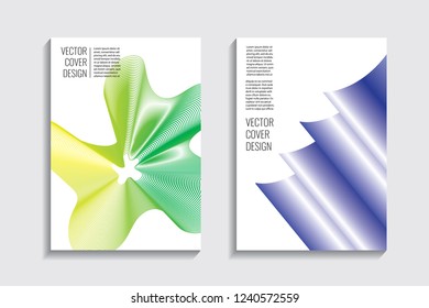 Blended covers with gradient wavy line shapes. Futuristic minimal design. Multi-colored bionic background. Modern visual effect. Repeating lines. For poster, layout, placard, grunge paper, card, book.