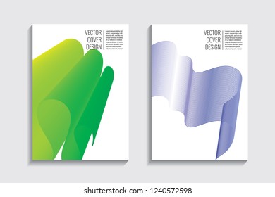 Blended covers with gradient wavy line shapes. Futuristic minimal design. Multi-colored bionic background. Modern visual effect. Repeating lines. For poster, layout, placard, grunge paper, card, book.