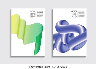 Blended covers with gradient wavy line shapes. Futuristic minimal design. Multi-colored bionic background. Modern visual effect. Repeating lines. For poster, layout, placard, grunge paper, card, book.