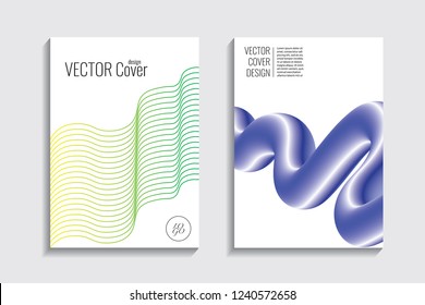Blended covers with gradient wavy line shapes. Futuristic minimal design. Multi-colored bionic background. Modern visual effect. Repeating lines. For poster, layout, placard, grunge paper, card, book.