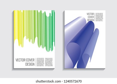 Blended covers with gradient wavy line shapes. Futuristic minimal design. Multi-colored bionic background. Modern visual effect. Repeating lines. For poster, layout, placard, grunge paper, card, book.