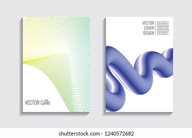 Blended covers with gradient wavy line shapes. Futuristic minimal design. Multi-colored bionic background. Modern visual effect. Repeating lines. For poster, layout, placard, grunge paper, card, book.
