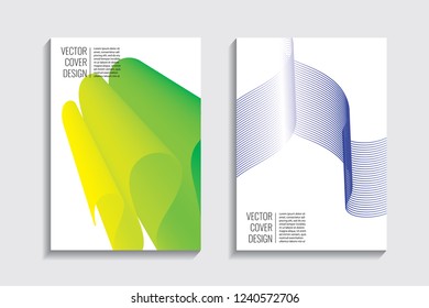 Blended covers with gradient wavy line shapes. Futuristic minimal design. Multi-colored bionic background. Modern visual effect. Repeating lines. For poster, layout, placard, grunge paper, card, book.