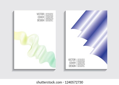 Blended covers with gradient wavy line shapes. Futuristic minimal design. Multi-colored bionic background. Modern visual effect. Repeating lines. For poster, layout, placard, grunge paper, card, book.