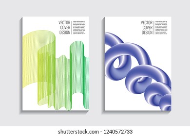 Blended covers with gradient wavy line shapes. Futuristic minimal design. Multi-colored bionic background. Modern visual effect. Repeating lines. For poster, layout, placard, grunge paper, card, book.