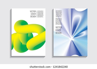 Blended covers with gradient wavy line shapes. Futuristic minimal design. Multi-colored bionic background. Modern visual effect. Repeating lines. For poster, layout, placard, grunge paper, card, book.