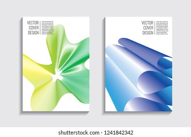 Blended covers with gradient wavy line shapes. Futuristic minimal design. Multi-colored bionic background. Modern visual effect. Repeating lines. For poster, layout, placard, grunge paper, card, book.