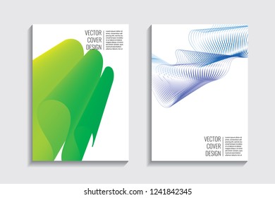 Blended covers with gradient wavy line shapes. Futuristic minimal design. Multi-colored bionic background. Modern visual effect. Repeating lines. For poster, layout, placard, grunge paper, card, book.