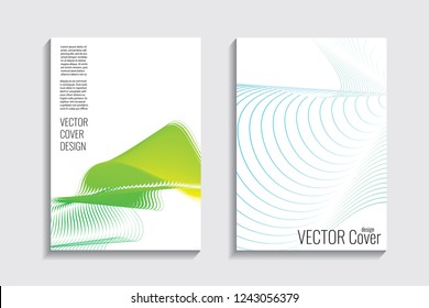 Blended covers with gradient wavy line shapes. Futuristic minimal design. Multi-colored bionic background. Modern visual effect. Repeating lines. For poster, layout, placard, grunge paper, card, book.