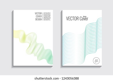 Blended covers with gradient wavy line shapes. Futuristic minimal design. Multi-colored bionic background. Modern visual effect. Repeating lines. For poster, layout, placard, grunge paper, card, book.