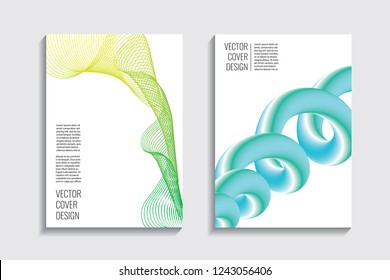 Blended covers with gradient wavy line shapes. Futuristic minimal design. Multi-colored bionic background. Modern visual effect. Repeating lines. For poster, layout, placard, grunge paper, card, book.