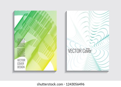 Blended covers with gradient wavy line shapes. Futuristic minimal design. Multi-colored bionic background. Modern visual effect. Repeating lines. For poster, layout, placard, grunge paper, card, book.