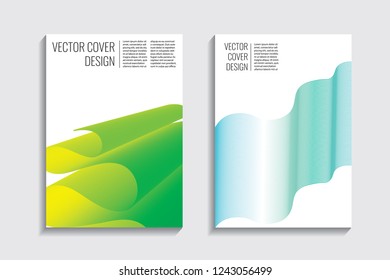 Blended covers with gradient wavy line shapes. Futuristic minimal design. Multi-colored bionic background. Modern visual effect. Repeating lines. For poster, layout, placard, grunge paper, card, book.