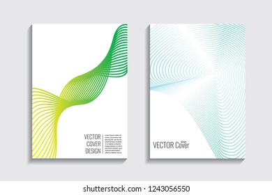 Blended covers with gradient wavy line shapes. Futuristic minimal design. Multi-colored bionic background. Modern visual effect. Repeating lines. For poster, layout, placard, grunge paper, card, book.