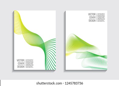 Blended covers, gradient wavy line shapes. Futuristic minimal design. Multi-colored bionic background. Modern visual effect. Repeating lines. For poster, layout, placard, grunge paper, card, book.