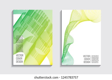 Blended covers, gradient wavy line shapes. Futuristic minimal design. Multi-colored bionic background. Modern visual effect. Repeating lines. For poster, layout, placard, grunge paper, card, book.