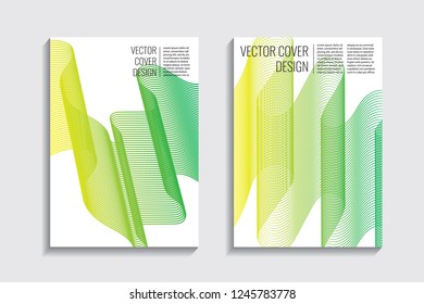 Blended covers, gradient wavy line shapes. Futuristic minimal design. Multi-colored bionic background. Modern visual effect. Repeating lines. For poster, layout, placard, grunge paper, card, book.