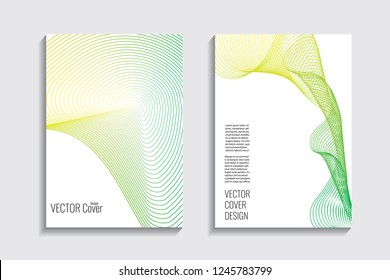 Blended covers, gradient wavy line shapes. Futuristic minimal design. Multi-colored bionic background. Modern visual effect. Repeating lines. For poster, layout, placard, grunge paper, card, book.