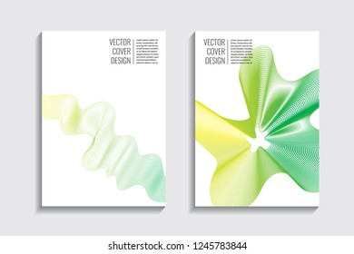 Blended covers, gradient wavy line shapes. Futuristic minimal design. Multi-colored bionic background. Modern visual effect. Repeating lines. For poster, layout, placard, grunge paper, card, book.